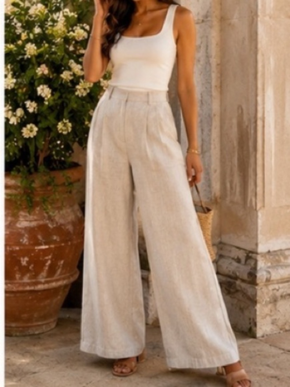 NWT DISSH Oatmeal Linen Pleated Wide Leg Trouser Resort Coastal Pants Size XS - Picture 7 of 13